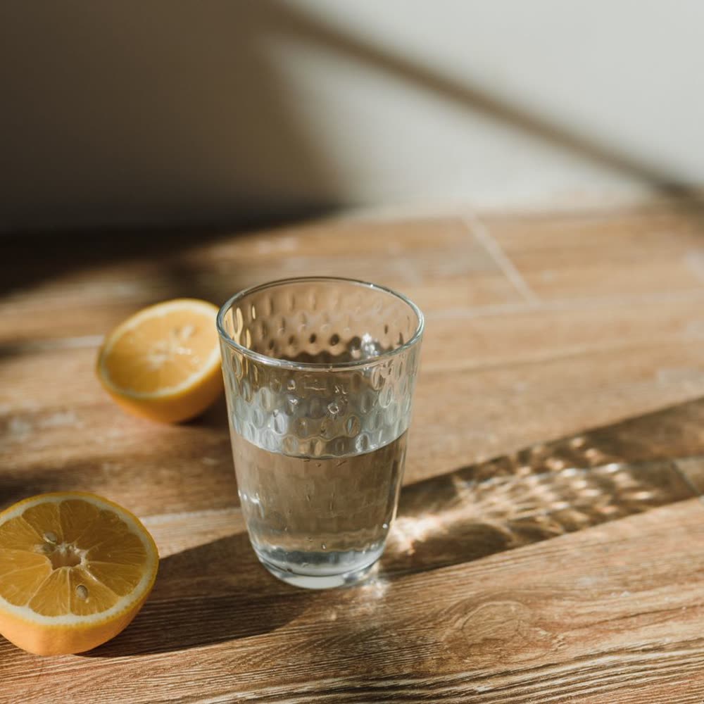 Fasting — water with lemon in morning light