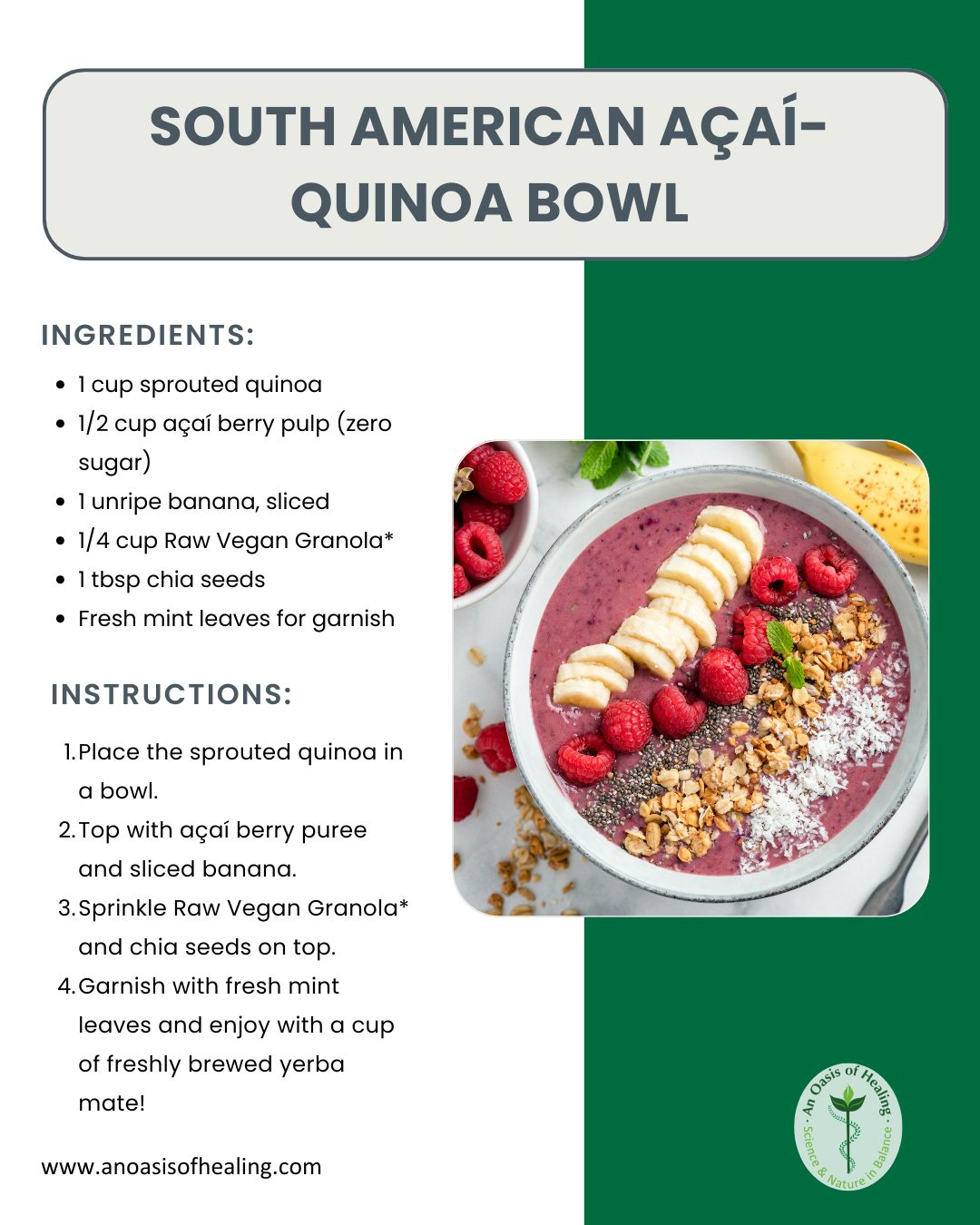 Acai quinoa bowl recipe card