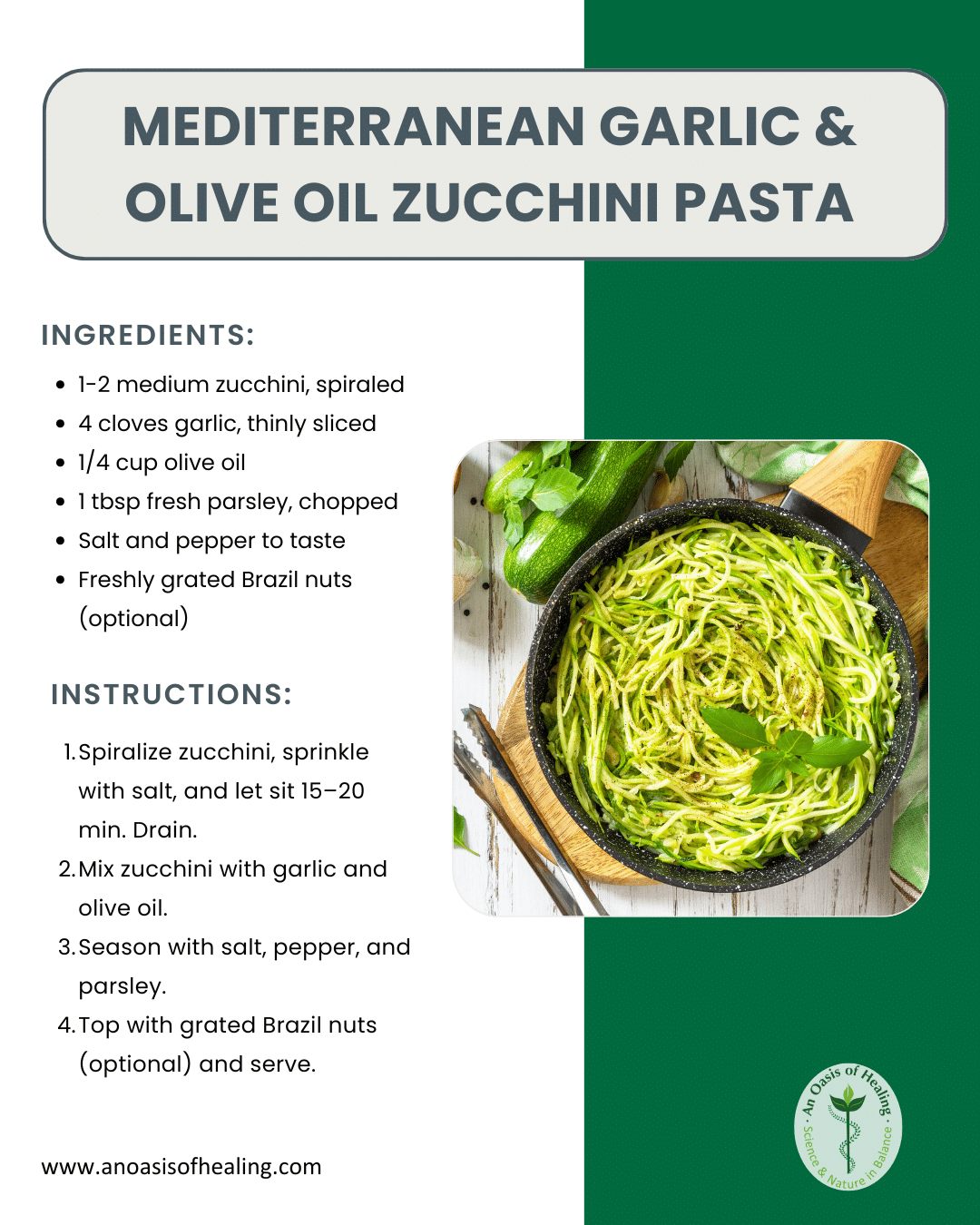 Zucchini garlic pasta recipe card