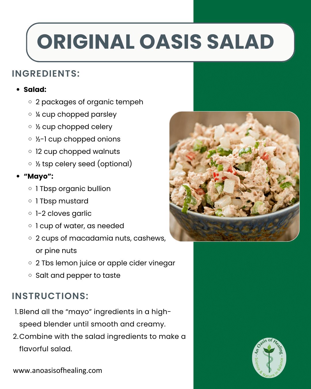 Original Oasis Salad recipe card